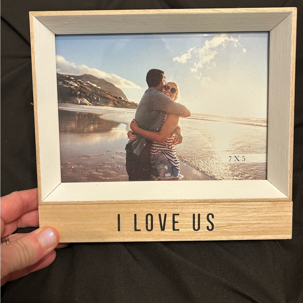 I Love Us Wooden Photo Frame - Natural and White